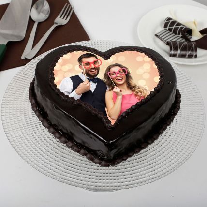Heart Shaped Truffle Photo Cake: Valentines Day Cake Delivery