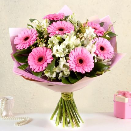 Serene Gerberas And Alstroemeria Bouquet: Flower Bouquet Delivery