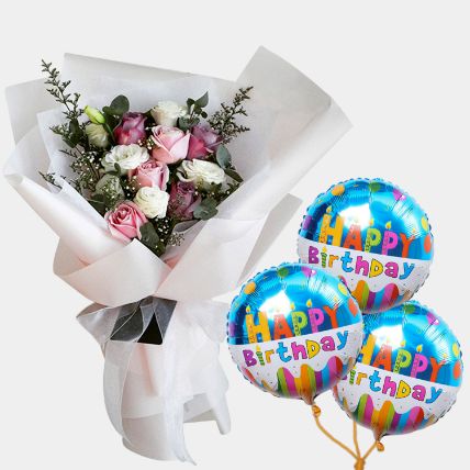 10 Sweet Desire With Birthday Balloon: Fresh Flower Bouquet