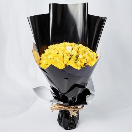 Enticing Yellow White Roses Beautifully Tied Bouquet: Same Day Delivery Gifts