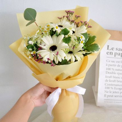 Peaceful White Gerberas Bunch: Last Minute Gift Delivery