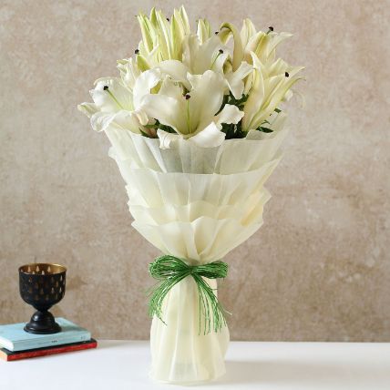 Serene White Oriental Lilies Bouquet: Flower Delivery Malaysia