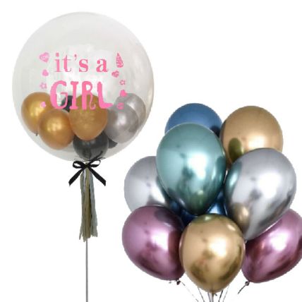 Its A Girl Balloons In Balloon And 8 Latex Balloons: Gifts For New Baby
