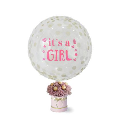 Its A Girl Bubble Balloon Baby Breath Chocolates Box: Gift Combos 