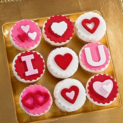 I Love U Designer Vanilla Cupcakes Set Of 9: Anniversary Gifts 
