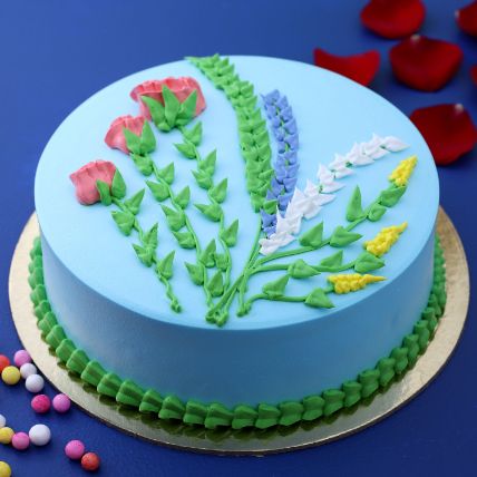 Elegance In Flowers Vanilla Cake: Anniversary Gifts 