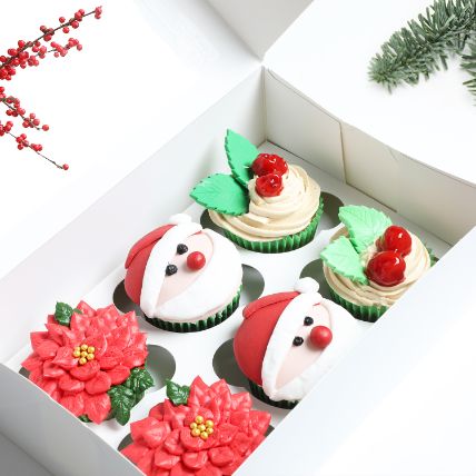 Assorted Christmas Cup Cakes Set of 6: Gifts 