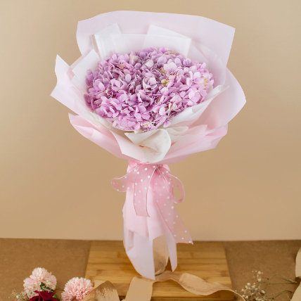 Beautifully Tied Pink Hydrangea Bouquet: Flowers Delivery in Kota Kinabalu
