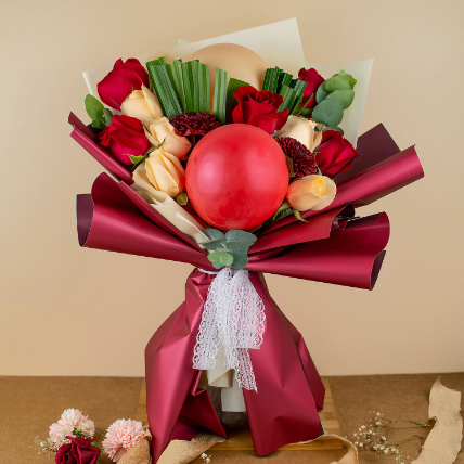 Blissful Mixed Roses And Ping Pong Bouquet: 
