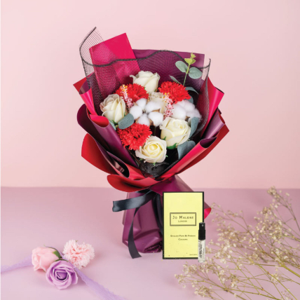 Carnations And Roses Bouquet With Jo Malone Perfume: Mixed Flowers Bouquet