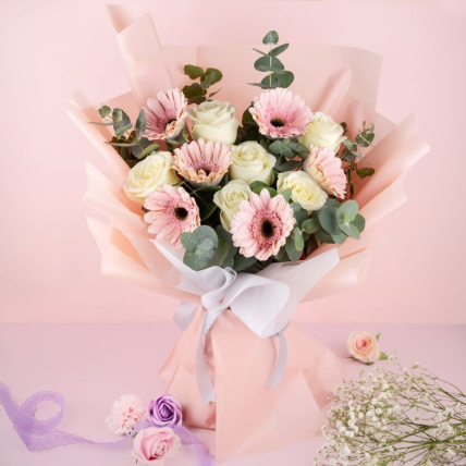 Graceful Gerberas And Roses Bouquet: Mixed Flowers