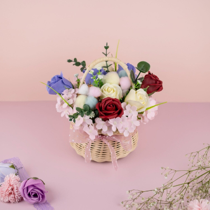 Heavenly Mixed Soap Flowers Basket: Fresh Flower Bouquet