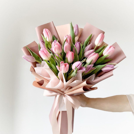 Lovely Pink N Light Pink Tulips Bouquet: Tulips 