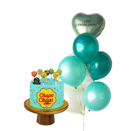 Chupa Chup Cake With Minty Balloon Bunch: Bhai Dooj Gifts