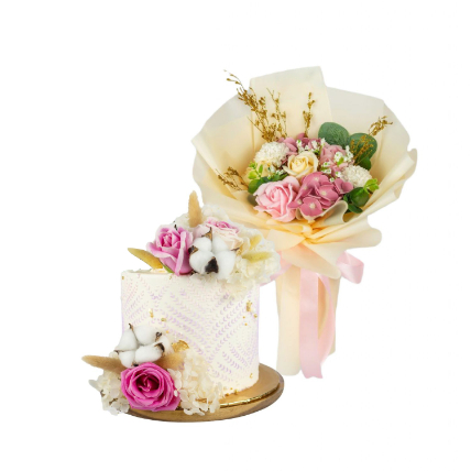 Miracle Designer Cake And Mixed Flowers Bouquet: Flowers With Cake