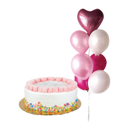 Rainbow Red Velvet Cake With Pink Lara Balloon Bunch: Gift Combos 