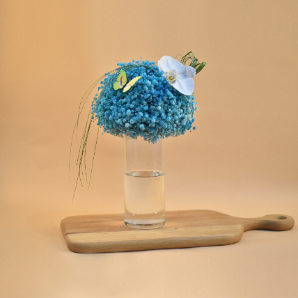 Blue Baby Breath & White Phalaenopsis Vase: Floral Arrangements 