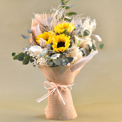 Cheerful Mixed Flowers Bouquet: Sunflower Bouquets