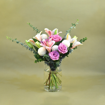 Gracious Mixed Flowers Cylindrical Vase: Last Minute Gift Delivery