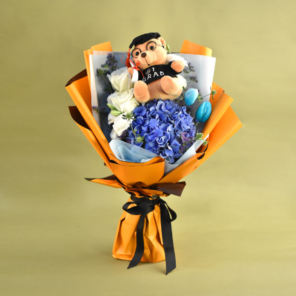 Graduation Teddy Bear & Mixed Flowers Bouquet: Anniversary Gifts 