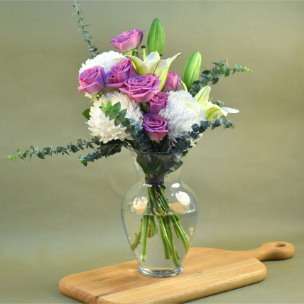 Lovely Mixed Flowers Oval Shaped Vase: Gifts for Mother