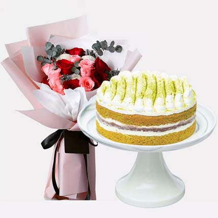 Matcha Red Bean Cake & Delightful Roses: Flowers for Mother