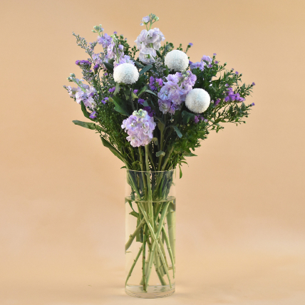 Mixed Flowers Cylindrical Glass Vase: Flower Arrangement