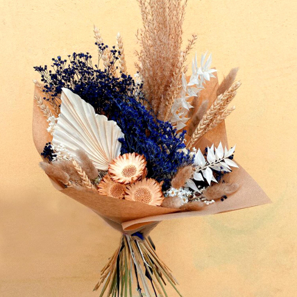 Navy And Neutral Dried Flower Bouquet: Luxury Flowers