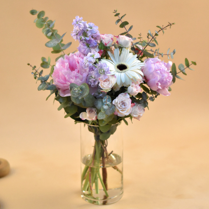 Refreshing Mixed Flowers Cylindrical Vase: Gifts For Mom