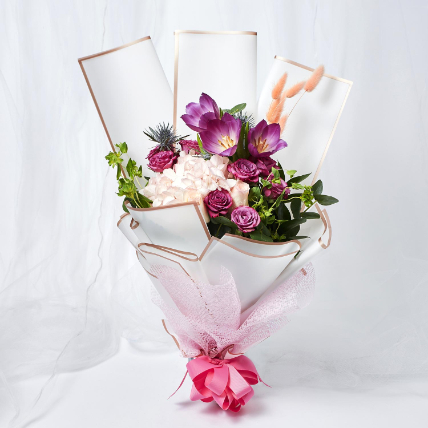 Refreshing Mixed Flowers Wrapped Bunch: Mixed Flowers Bouquet