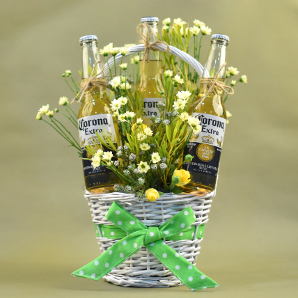 Yellow Pom & Beer Basket: Combos Gifts Malaysia