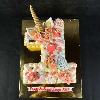 Unicorn Monogram Number Cake: Theme Cakes