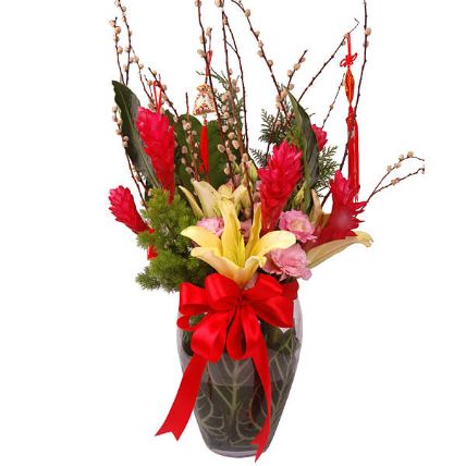 Auspicious Bloom Flowers In Vase