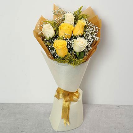 Blooming White And Yellow Roses Bouquet