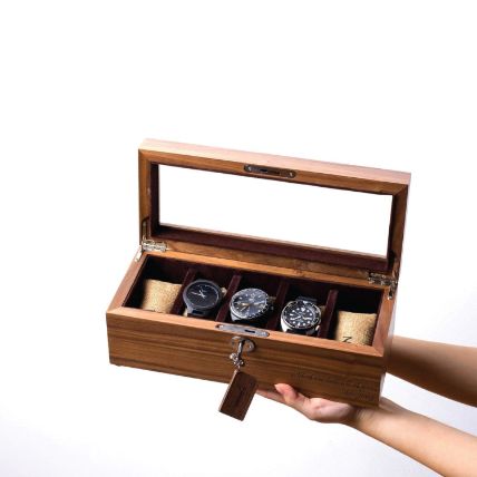 Personalised 5 Slots Walnut Wood Watch Box