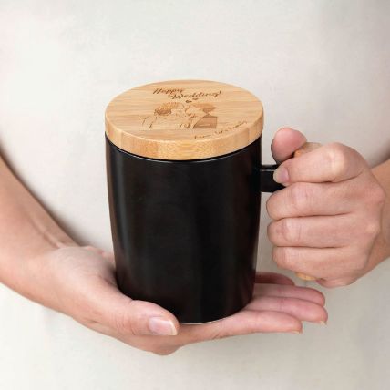 Personalised Ceramic Mug With Wooden Handle Black