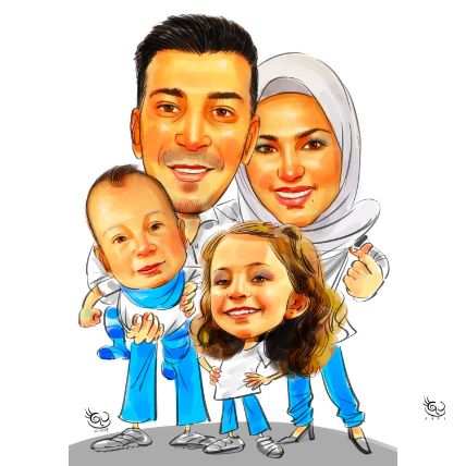 Personalised Cute Family Caricature A3
