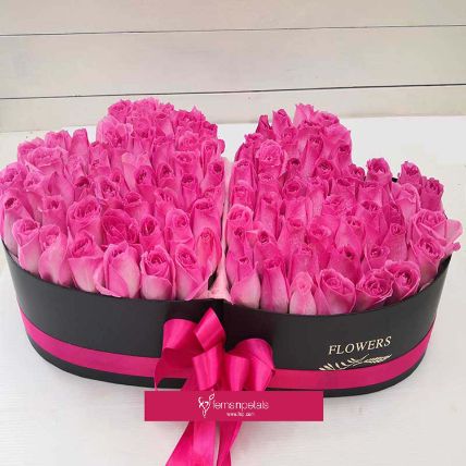 Pink Roses Heart Basket