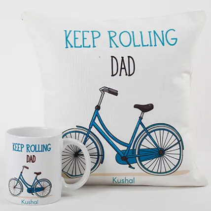 Keep Rolling Personalised Cushion Mug For Dad