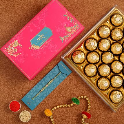 Green Pearl Designer Rakhi With 16 Ferrero Rocher