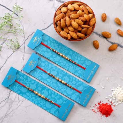 Pearl And Mauli Rakhis Set Of 3 With 100 Gms Almonds