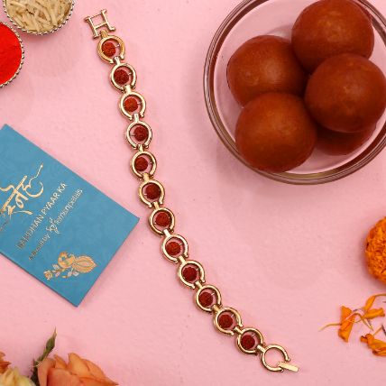 Spiritual Rudraksha Bracelet Style Rakhi With 1 Kg Gulab jamun