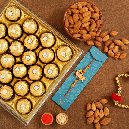 Bal Hanuman Rakhi And Almonds With Ferrero Rocher