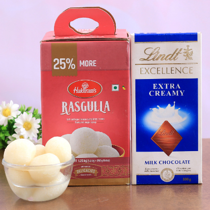 Haldirams Rasgulla And Lindt Chocolate Combo