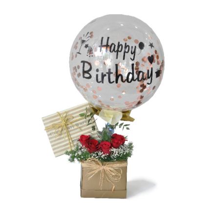 Birthday Balloon And Royce Chocolates Roses Box