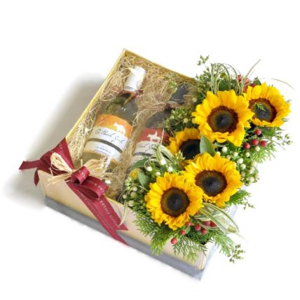 Merry Christmas Wine And Sunflowers Gift Box