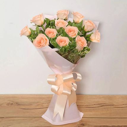 Delicate 12 Love Peach Roses Bunch