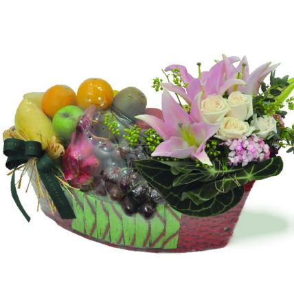Nezaket Fresh Fruits Basket And Flowers Gift