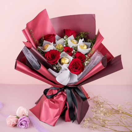 36 Stems Red Roses Bouquet And Ferrero Rocher