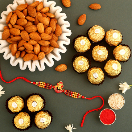 Sneh Auspicious Rakhi With Almonds & Ferrero Rocher